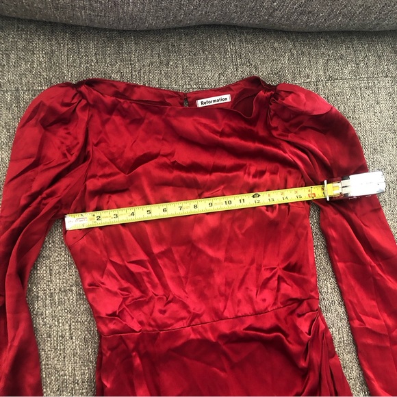 Reformation Red Silk Puff BoatNeck Midi: PRINCESSCORE COTTAGECORE ROYALCORE - Picture 11 of 15